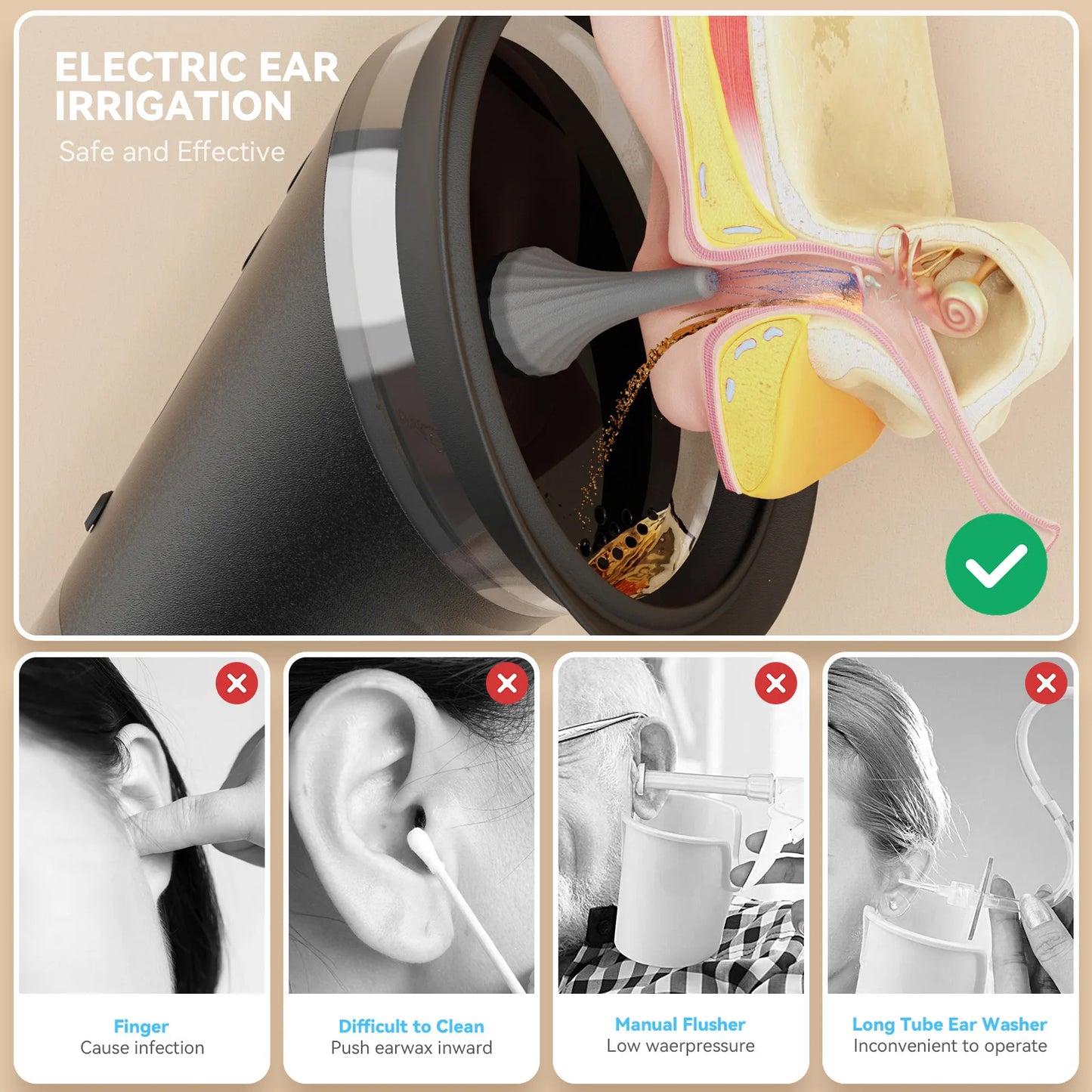 Electric Ear Cleaner Ear Wax Removal System Water Powered USB Safe Effective Ear Irrigation Flusher for Adults Kids