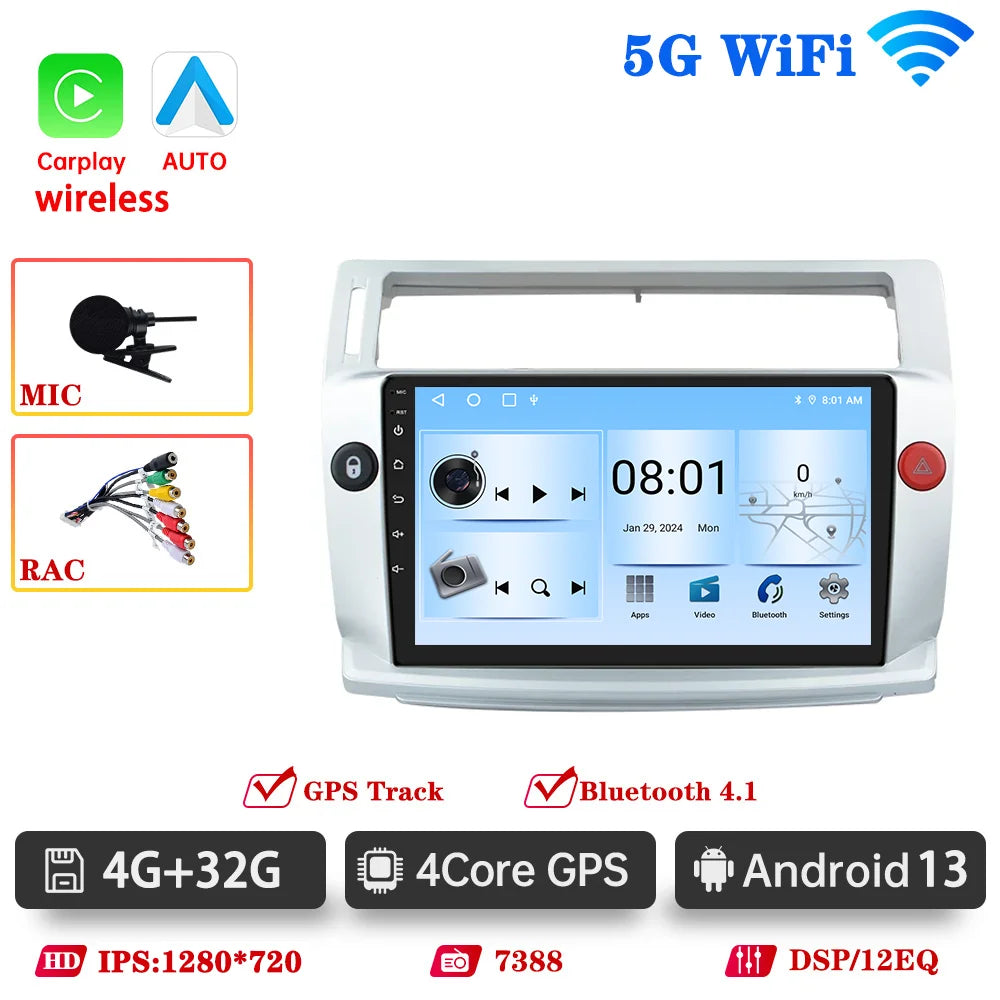 Car Radio For For Citroen C4 C-Triomphe Quatre 2004 2005-2009 Wireless CarPlay Android Auto DSP Car Multimedia GPS DVR autorad