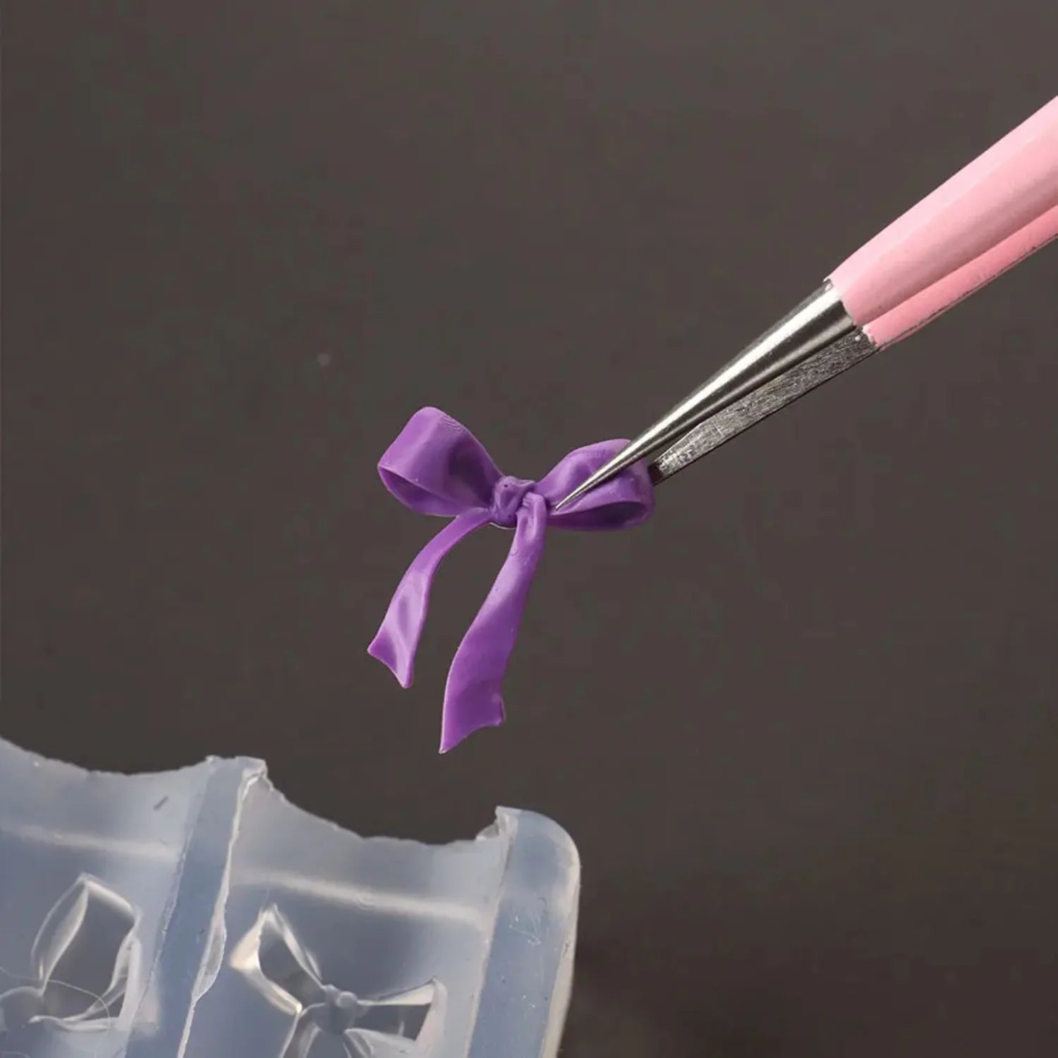 3D Bowknot Silicone Nail Mold Ballet Ribbon Tie Nail Charms Transparent Nails Template Carving Bowtie Manicure Stencil Tool