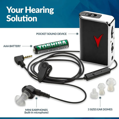 Pocket Hearing Aids - Speech Enhancer Devices and Personal Audio Amplifiers with 50dB Sound Gain and Ranges up to 100 Feet