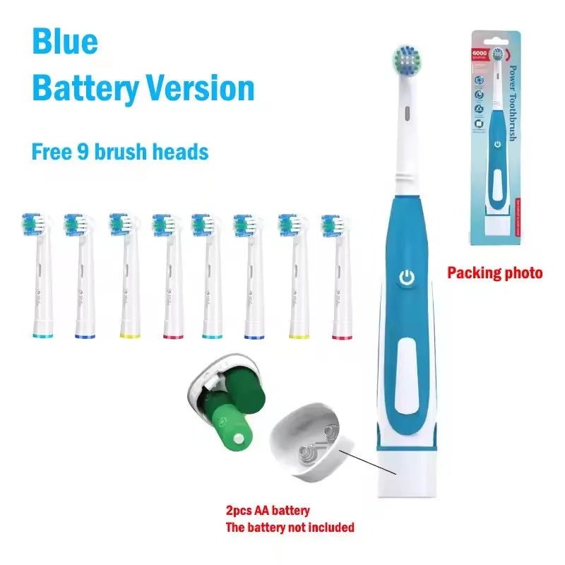 Adult Soft Bristle Electric Toothbrush - Battery Powered Teeth Whitening Gum Care with Rounded Vibrating Heads