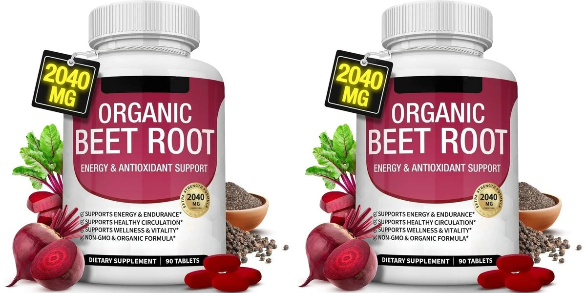 Organic Beet Root with Black Pepper Natural Energy Boost Immune Support Antioxidant Supplement Non-GMO Gluten Free 90 Tablets