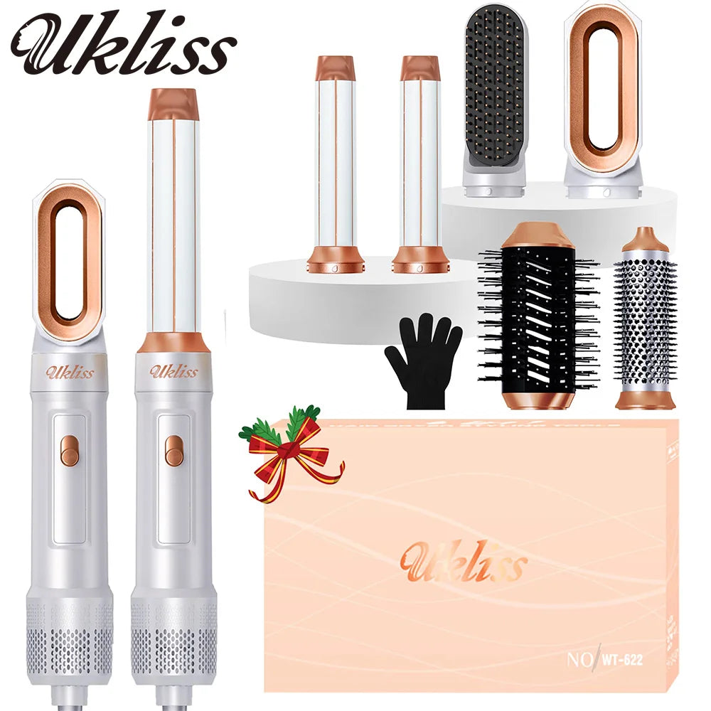 UKLISS Hair Dryer & Styler 5 in 1, Auto Curling Air Brush with Round Brush Hairdryer