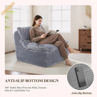 Boneless Chaise Lounge Chair Indoor, Adult Bean Bag Chair with Compressed Memory Foam, Comfy Back Support Sofa Bed, Customized