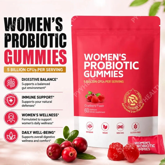 Women Probiotic Gummies with Prebiotic Fiber 5 Billion CFU Support Gut Digestive Balance Immune Defense Women PH Wellness 60 Ct