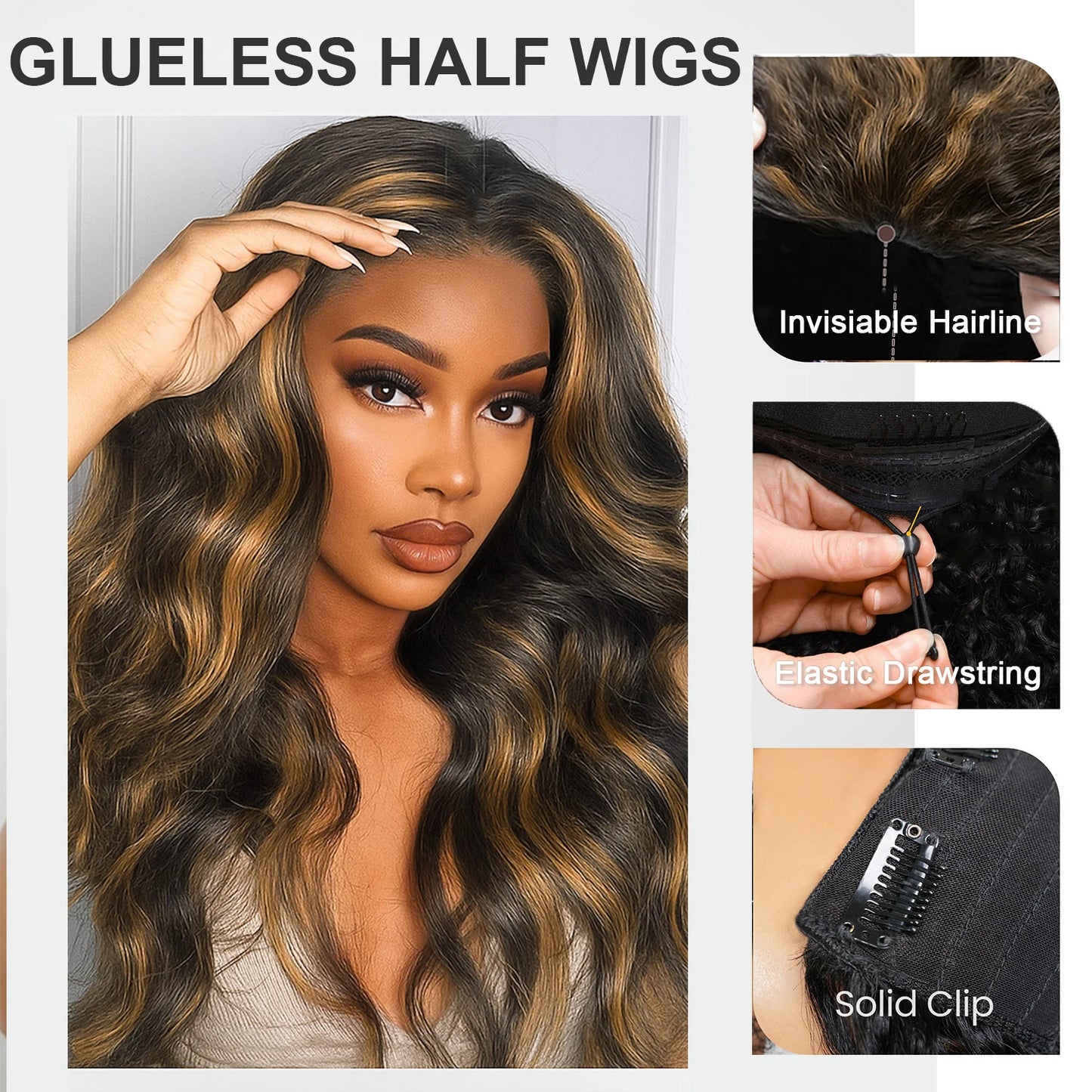 1B30 Gradient color Half wig Human Hair Body Wave Loose Wave Full Machine Made Body wave human hair wigs For Women