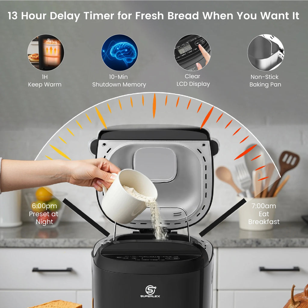 SUPERLEX 550W Power Bread Maker Multi Functions 11 Programs 3 Browing Levels Easy to Use Suitable Family 2026 Bread Machines