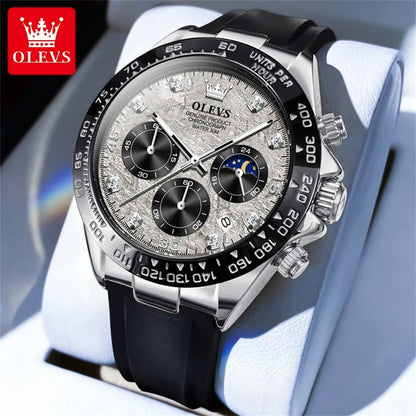 OLEVS Men's Watches Waterproof Luminous Moon Phase Date Chronograph Men's Wristwatch Luxury Original Quartz Wrist watch for Men