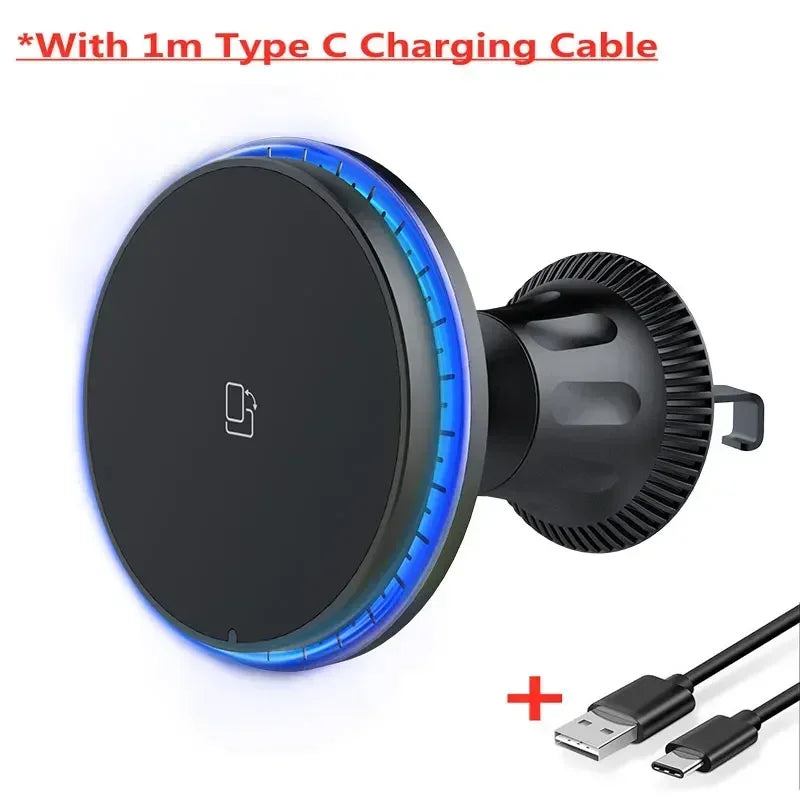 Magnetic Car Wireless Charger RGB For iPhone 13 14 15 16 17 Pro Max Macsafe Car Phone Holder Stand Mount Fast Charging Station