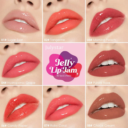 Long-lasting Moisturizing Solid Lip Jelly Red Tinted Lip & Cheek Jam Lip Balm Smooth Gloss Jelly LipGloss Water Light Lipsticks