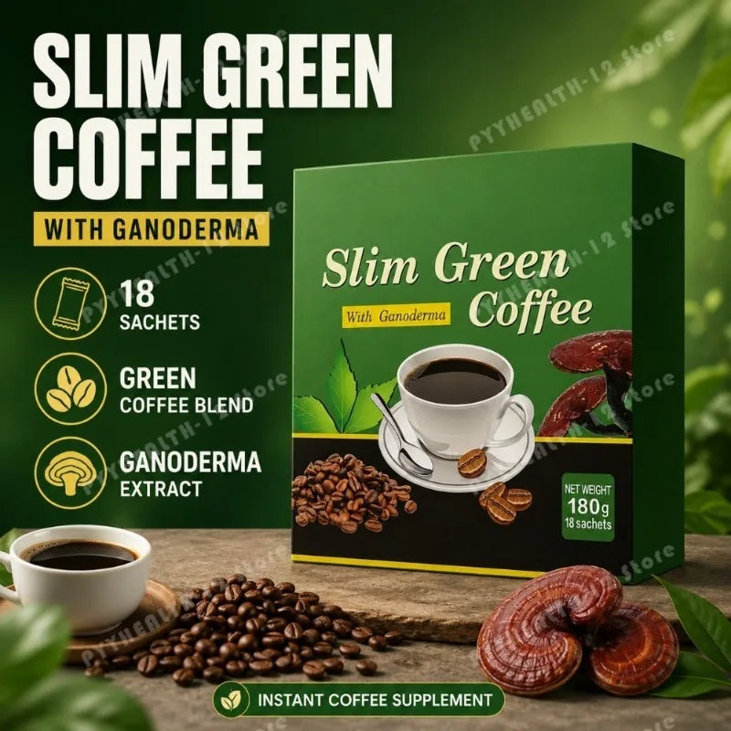Slim Green Coffee Ganoderma Green Tea Extract L Carnitine Garcinia Ginseng Guarana Instant Coffee Supplement 18 Sachets 180g