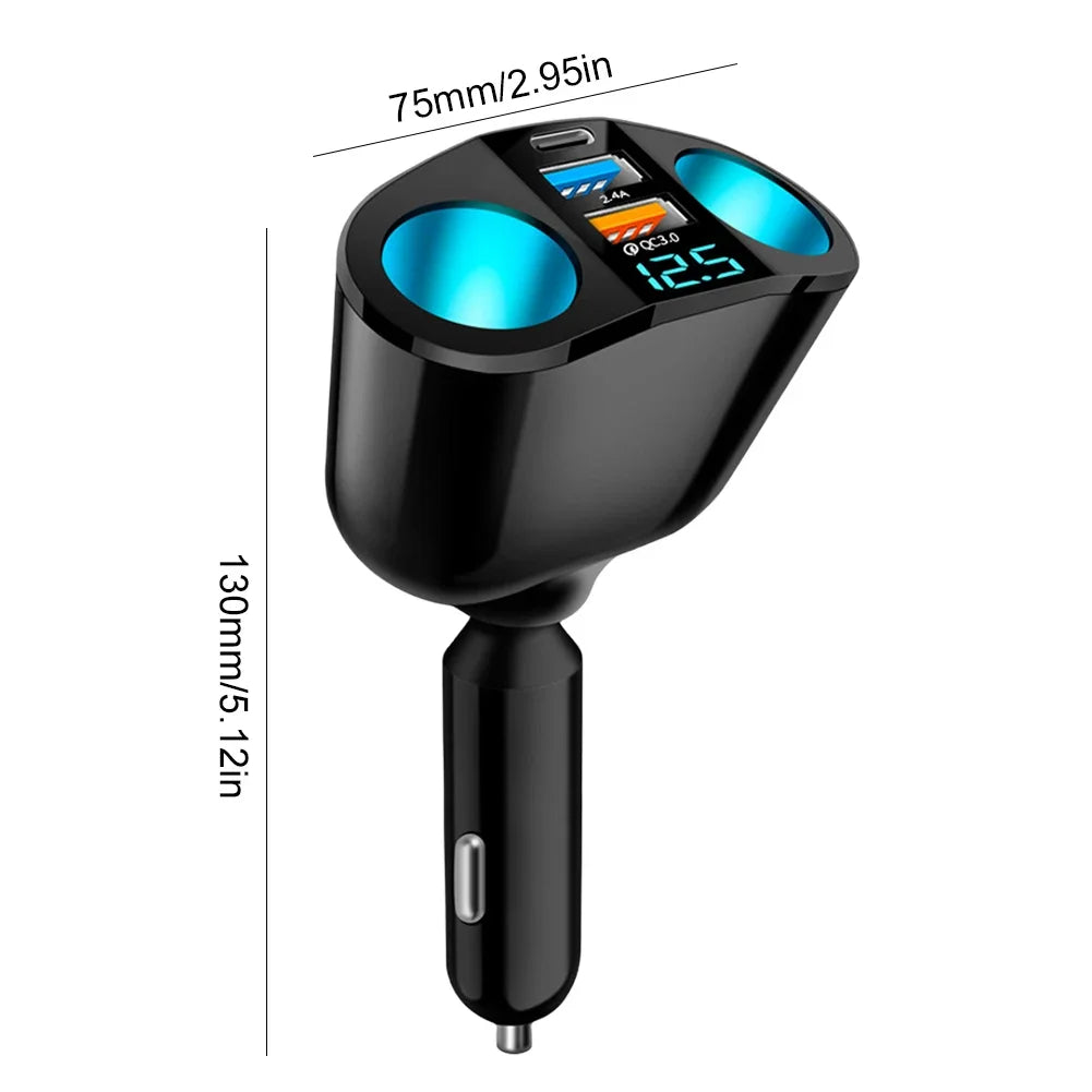 Car Cigarette Lighter Socket Splitter PD QC3.0 12V-24V 2 USB Charger C Ports 2.4A Fast Charging Car Charger for Mobile Phone DVR - Merit Sell