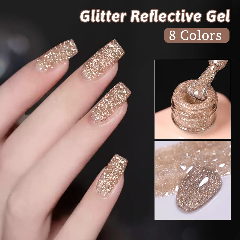 UR SUGAR 15ml Champagne Gold Reflective Glitter Gel Nail Polish Soak Off  Semi Permanent UV Gel Varnish For Summer Manicure Nail