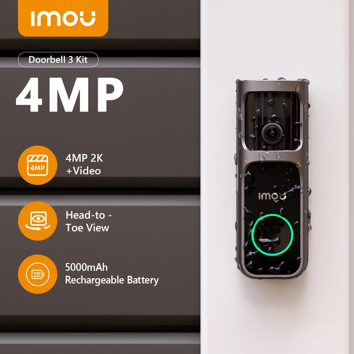 IMOU 2k Video Doorbell 3 with Chime fisheye lens Human Package Detection Rechargeable Battery Two-way Talk Waterproof 360° View