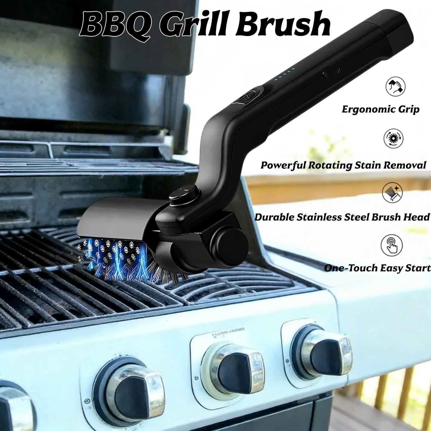 BBQ Grill Brush 3-Speed Settings Electric Grill Brush,180° Adjustable Head,90 Mins Grill Cleaner for Outdoor Griddles Smokers