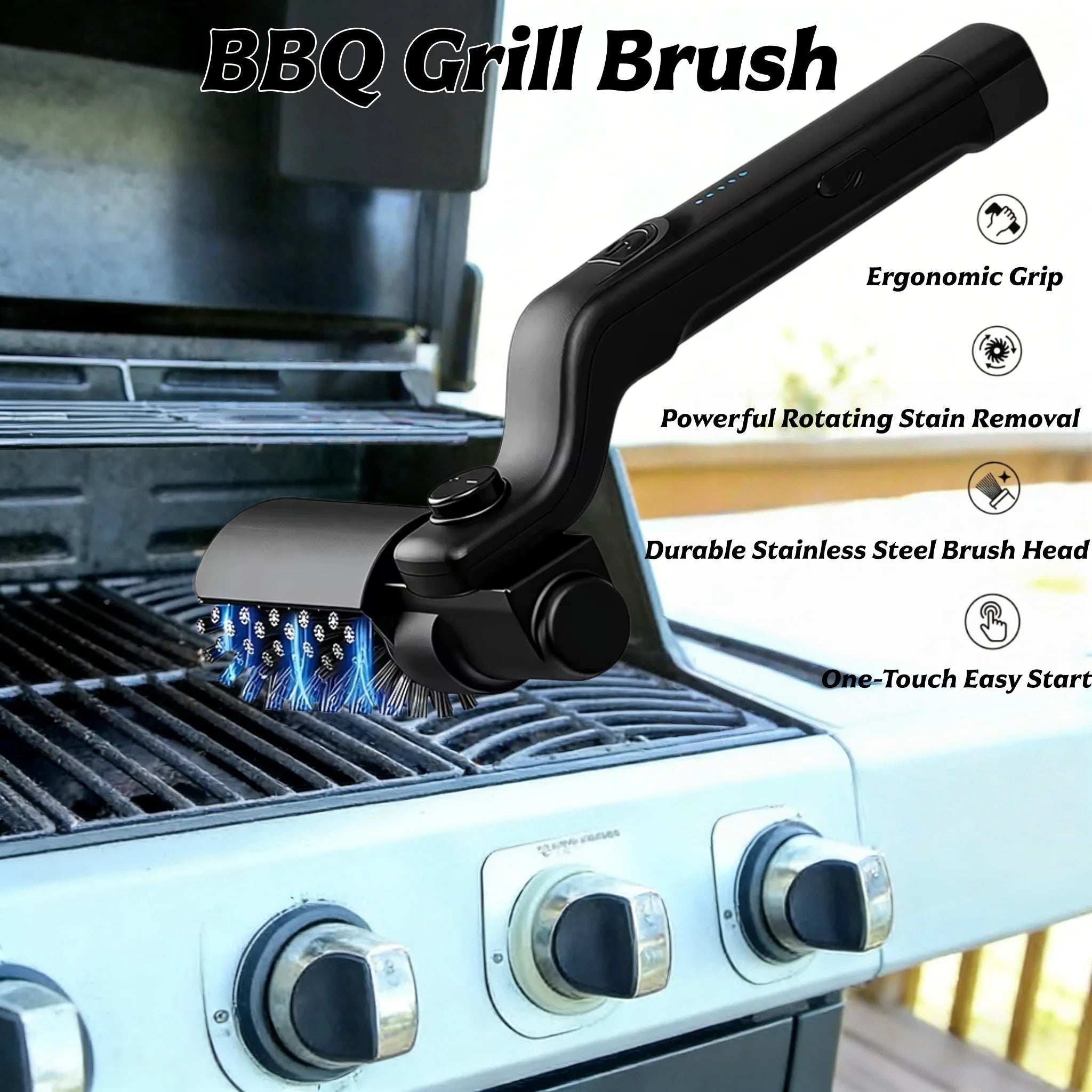 BBQ Grill Brush 3-Speed Settings Electric Grill Brush,180° Adjustable Head,90 Mins Grill Cleaner for Outdoor Griddles Smokers