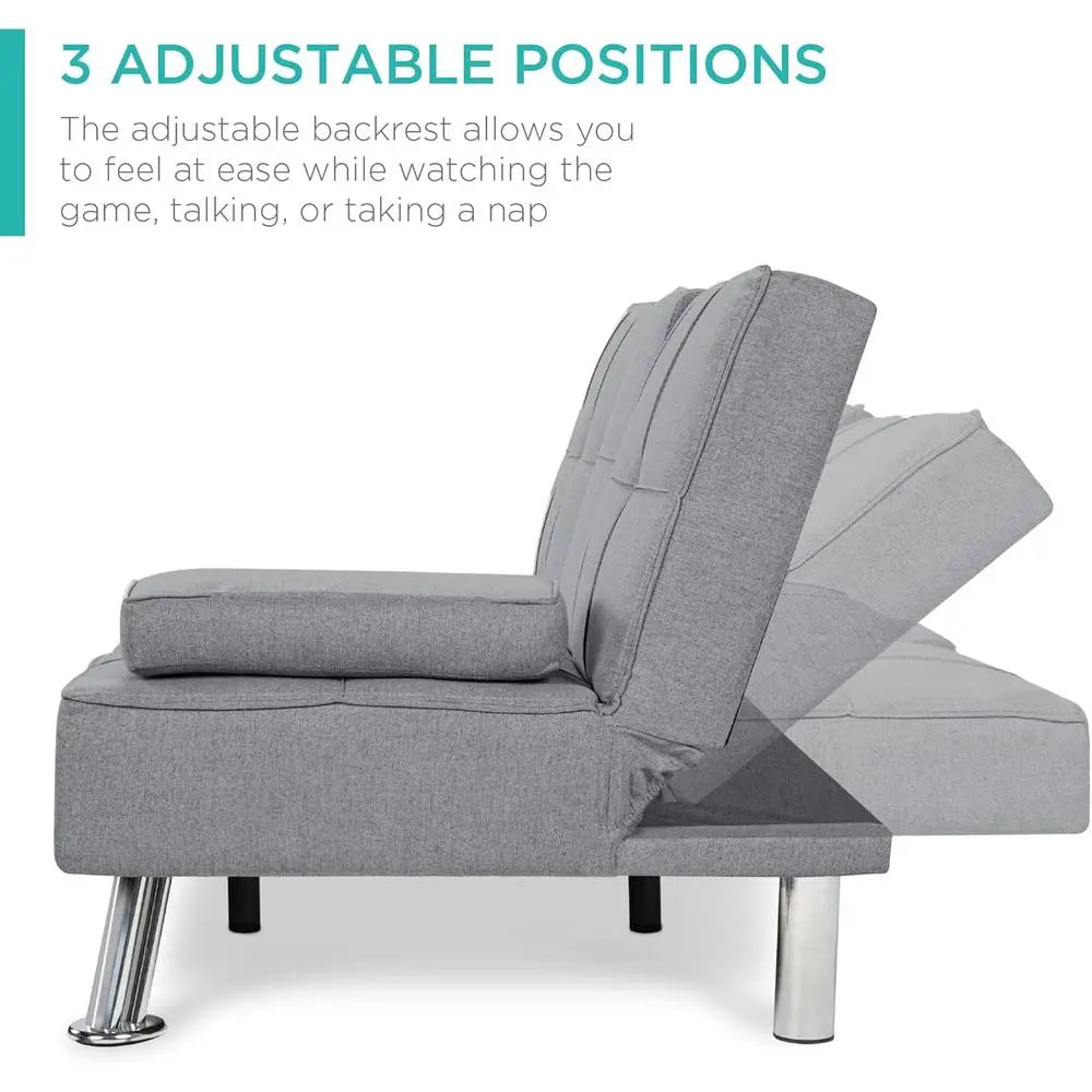 Reclining Sofa Bed with Removable Armrests and 2 Cupholders, Gray