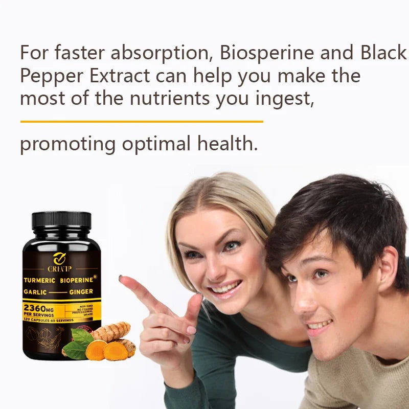 4-in-1 Turmeric Ginger Supplement - with Garlic Curcumin Black Pepper - Joints, Immune Support, Improves Digestion Supplement