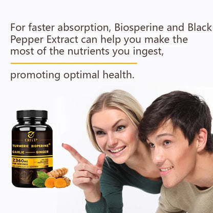 4-in-1 Turmeric Ginger Supplement - with Garlic Curcumin Black Pepper - Joints, Immune Support, Improves Digestion Supplement