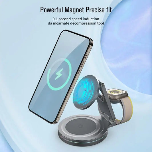 Wireless Charging Station Anti-Skid Adjustable Charging Dock Zinc Alloy Phone Watch Charging Stand With 360 Rotation Design