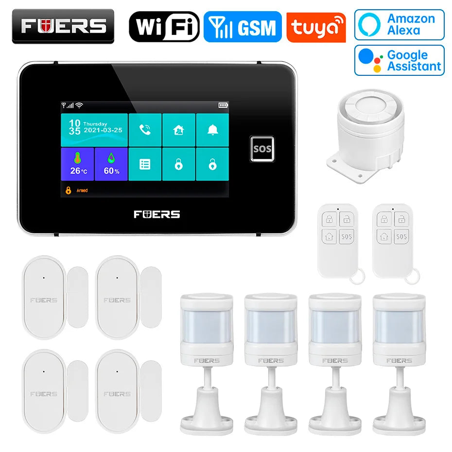 FUERS 4.3 Inch TFT Screen WiFi GSM Tuya Smart Home Security Alarm System G60B Temperature Humidity Display 433MHz Control Siren