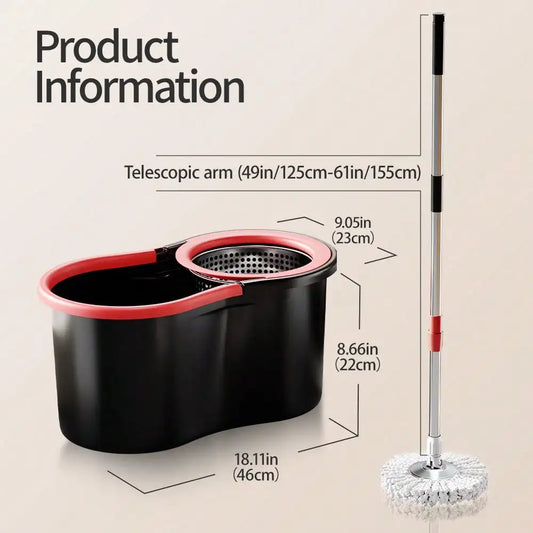 Mop And Bucket Set With 360° Rotatable Mop 3 Microfiber Heads 61-Inch Adjustable Handle Efficient Cleaning Supplies