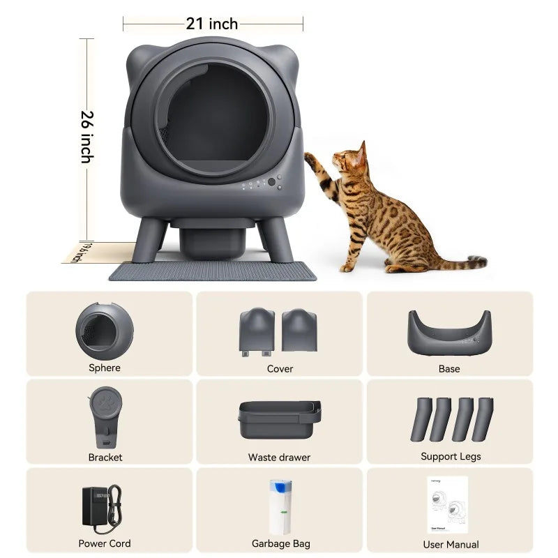 Els-pet  Automatic Litter Box Odor Control Robot, Cat Ears Design, 65L APP Real-Time Monitor, Safety Sensors, with 1 Trash Bag