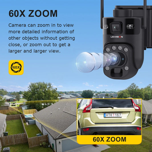 Ubox Camera 12MP 4G Solar Camera Dual Screens Dual Lens 60X Zoom WiFi Surveillance Cameras PTZ PIR Detection Auto Tracking Ubox - Merit Sell