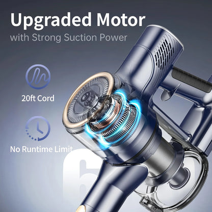 I8 Corded Vacuum Cleaner 23Kpa 600W Stick Vacuum Cleaner With 20ft Line Free-Stand 6 in 1 Handheld Vacuum for Household Cleaning