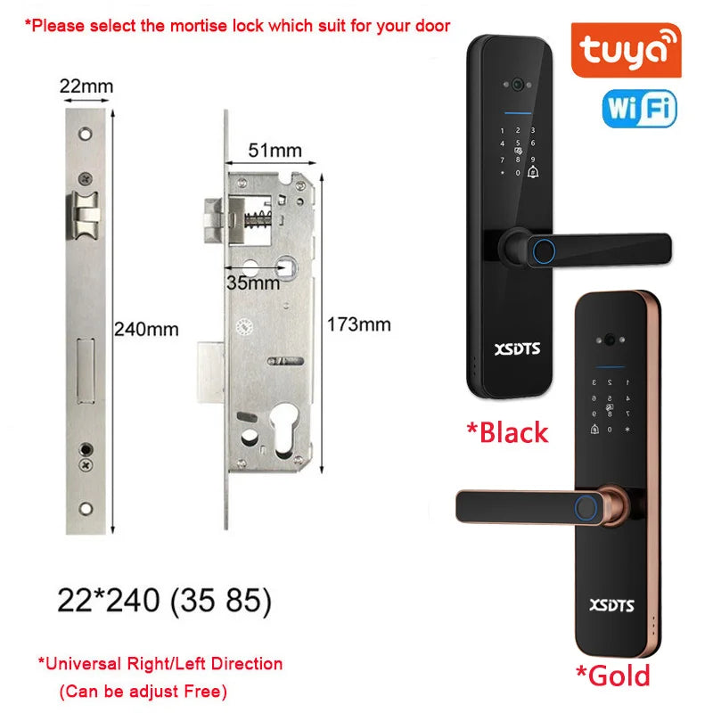 XSDTS Electronic Smart Door Lock Tuya Wifi Digital Biometric Camera Fingerprint Smart Card Password Key Unlock