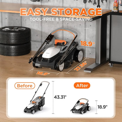 Litheli 16 Inch Lawn Mower 2x20V Electric Coreless Lawn Mower Lightweight Push Mower with 6-Position Height Adjustment, 2 X 4.0A