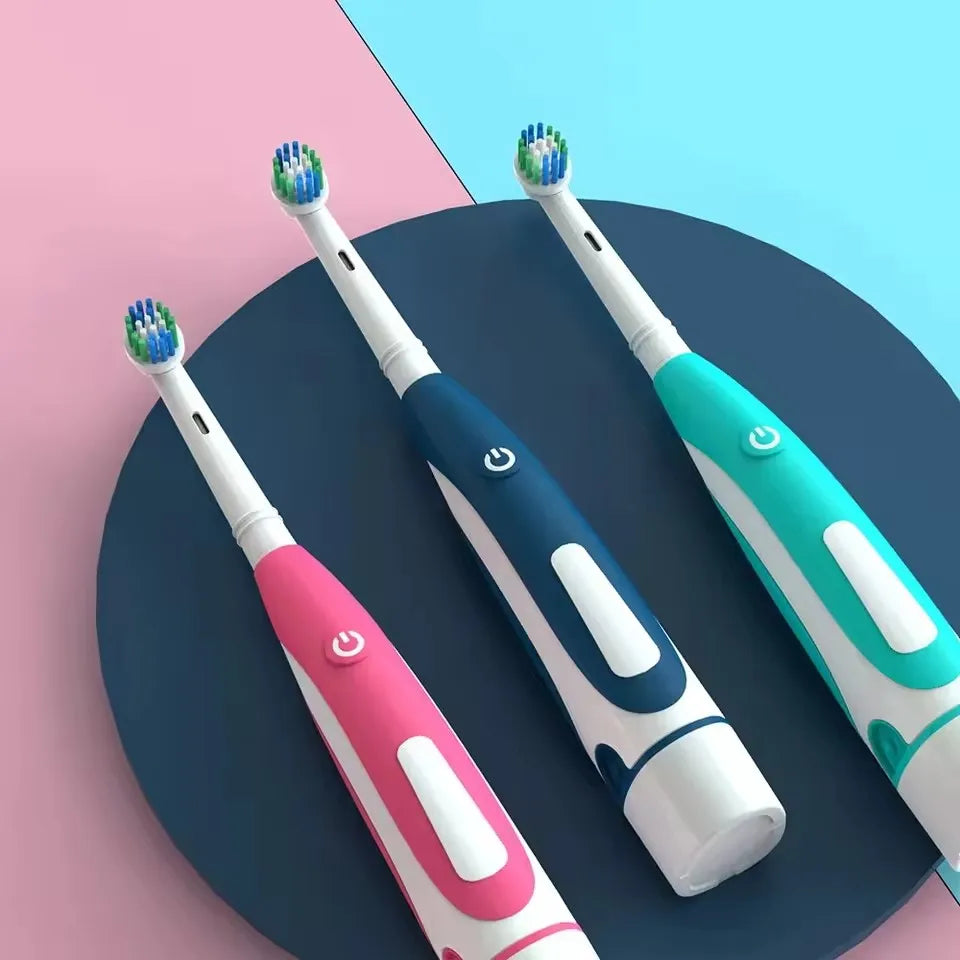 Adult Soft Bristle Electric Toothbrush - Battery Powered Teeth Whitening Gum Care with Rounded Vibrating Heads