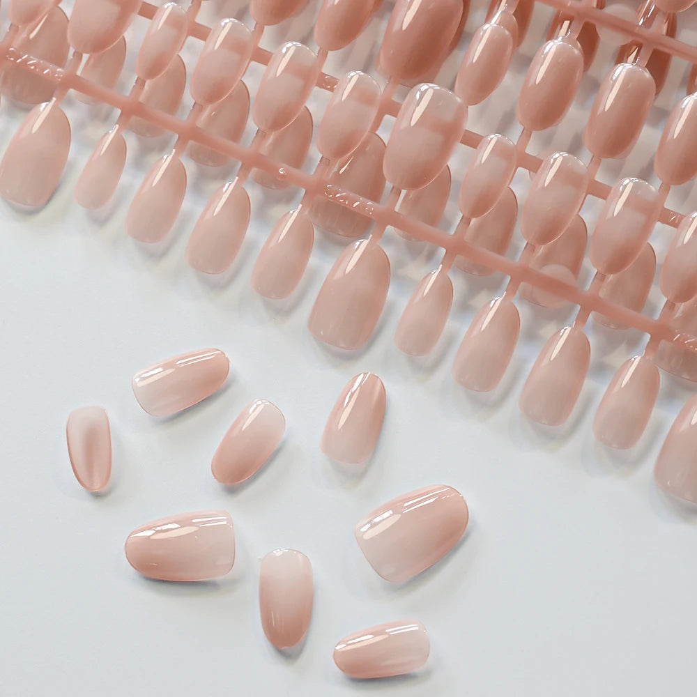 150Pcs Nude Pink Short Almond Press on Nails Gradient Full-Cover Almond Fake Nails 14-20mm Soft Gel Nude Pink Almond Nail Tips