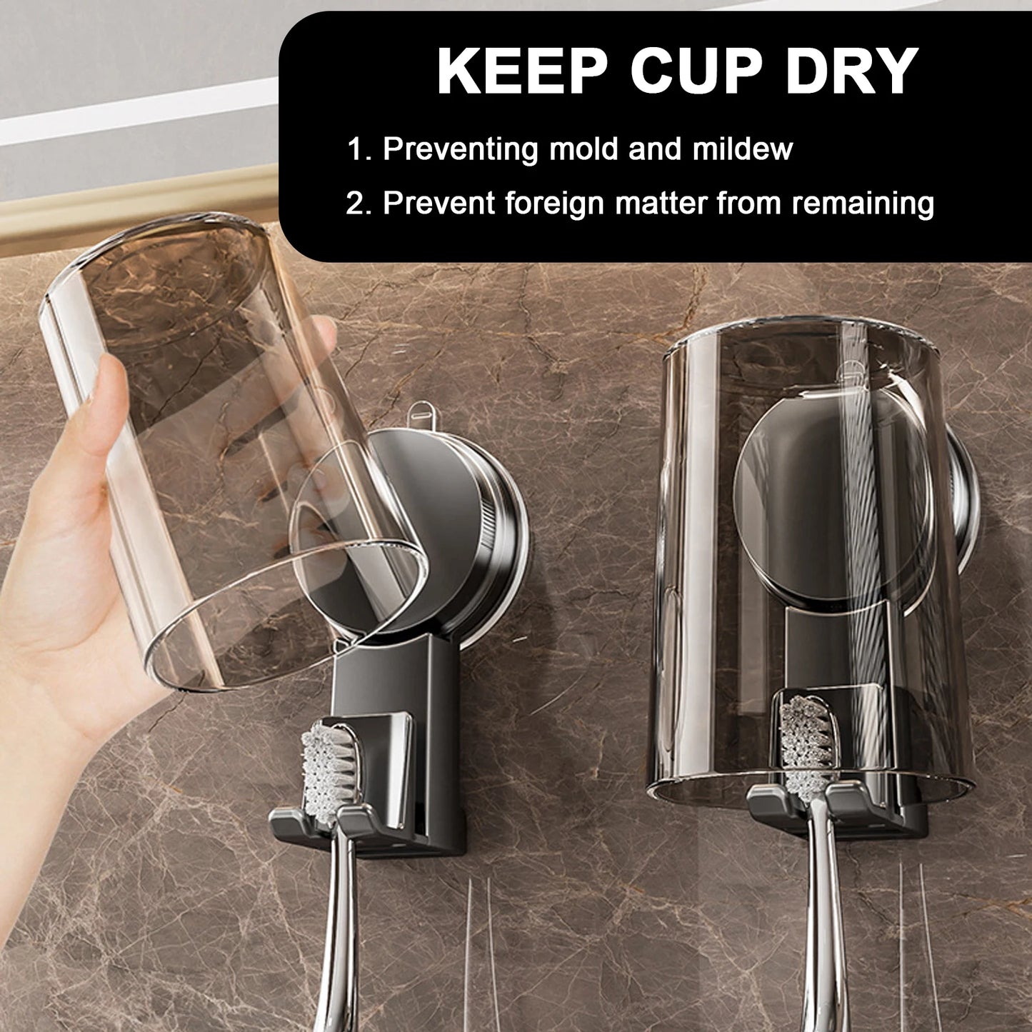 Suction Cup Toothbrush Holder With Squeezer Perforation-free Bathroom Shelf Mouthwash Cup Toothbrush Holder
