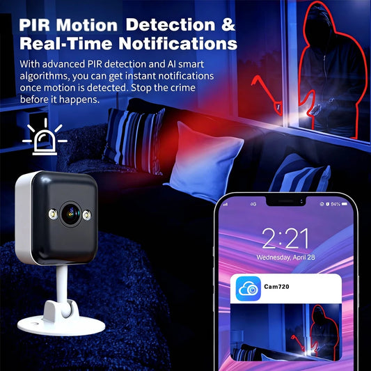 Cam720 5MP Mini Cube Camera Wifi Indoor Two Way Audio Human Detection Home Baby Pet Monitoring Night Vision CCTV Security IP Cam - Merit Sell