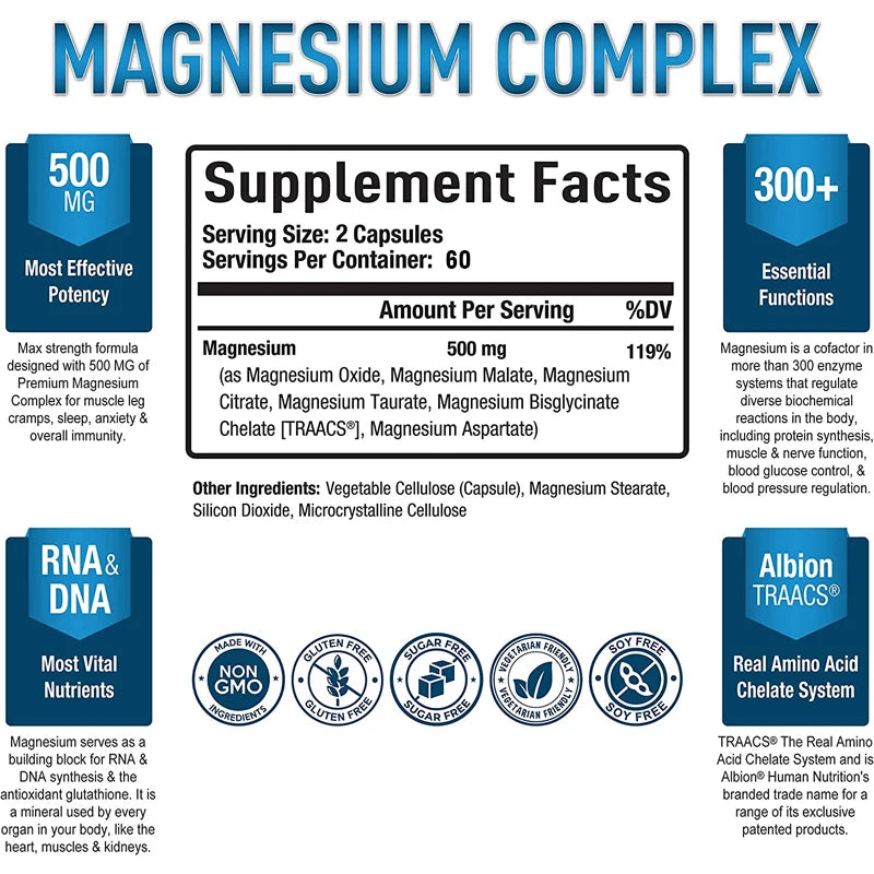 Daitea Magnesium Complex Capsules - Mobility and Flexibility Supplement, Cardiovascular Health, Sleep, Muscle Relaxation, Stress