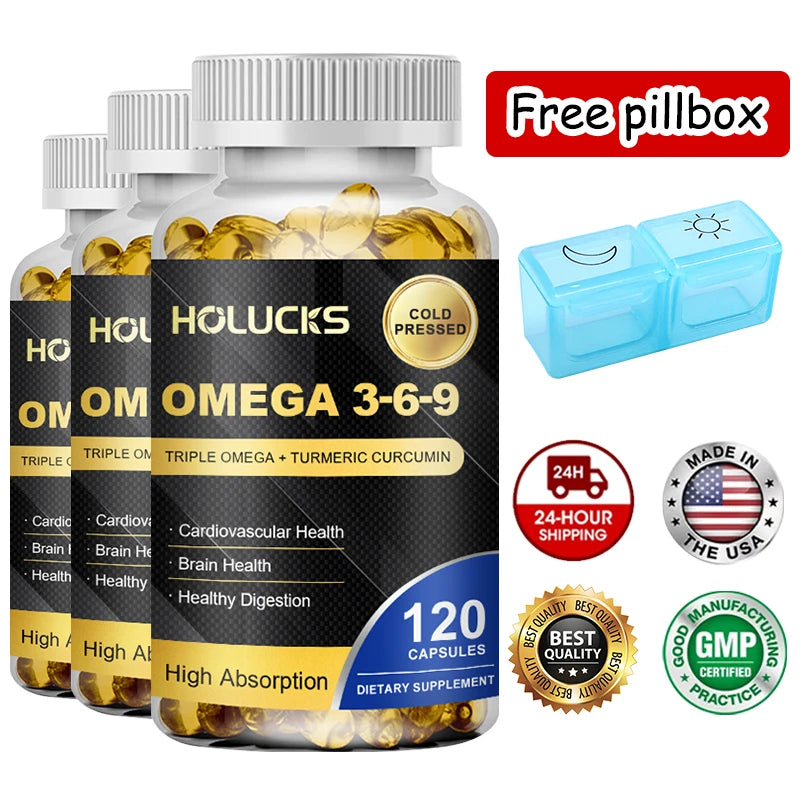 Omega 3 6 9 Fish Oil Capsules, High EPA DHA Formula,  Maintain Cardiovascular Health, Support Brain Memory Joint Care, for Adult