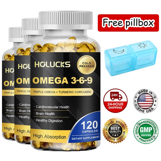 Omega 3 6 9 Fish Oil Capsules, High EPA DHA Formula,  Maintain Cardiovascular Health, Support Brain Memory Joint Care, for Adult