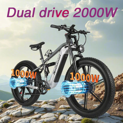 Nathaniel SYR09  26*4.0 electric bike, dual motor 2000W integrated wheel, 48V 20Ah, adjustable shock absorption, suitable for be
