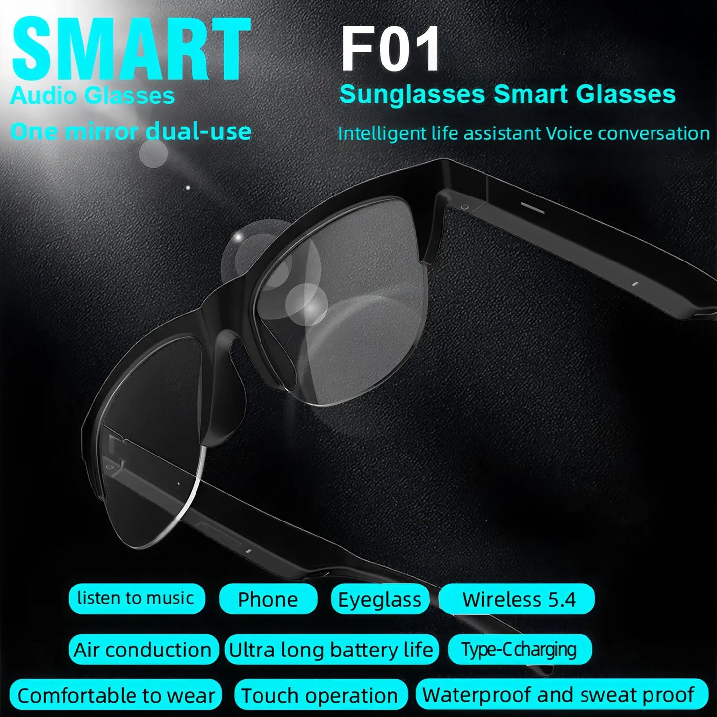 Bluetooth 5.4 Smart Sunglasses UV Protection Touch Control HIFI Wireless Headset Sports Glasses For Men Women