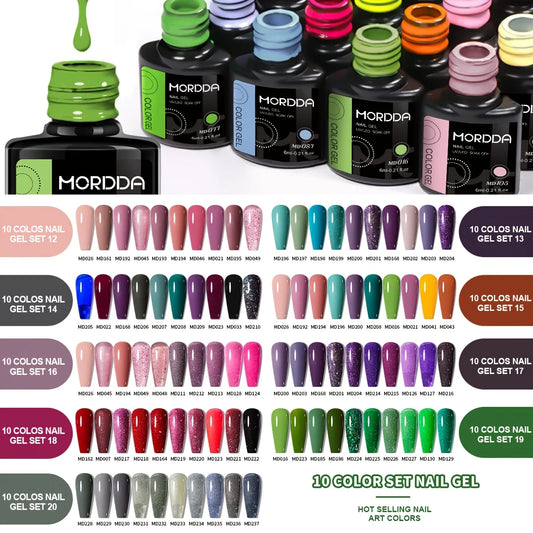 MORDDA 10pcs 6Ml Nail polish set New Spring/Summer popular color 10colors exclusive for nail salon High saturation color gel