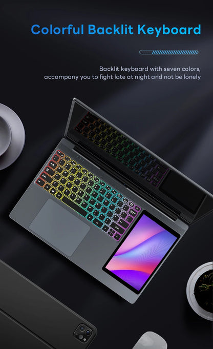 15.6"+7" Dual Screen Laptop Intel Celeron N100 32GB 16GB DDR4 RGB Backlit Keyboard Computer Notebook Laptops Touch Screen