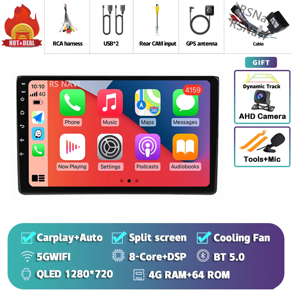 Android 14 Carplay Auto 2K Screen Car Radio Multimedia Player For Audi A4 2 3 B6 B7 S4 RS4 2000-2009 Autoradio Stereo Head Unit