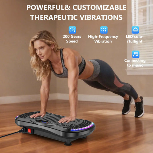 LED Light Vibration Plate Exercise Machine 200kg 9 Mode for Full Body Training Fat Burning&Muscle Building Weight Loss&Shaping