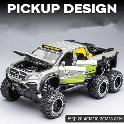 1/28 X-class 6X6 Tyre Pickup Metal Diecast Alloy Toy Cars Models Trucks For Boys Childrens Kids Off-road Vehicle Collection Gift
