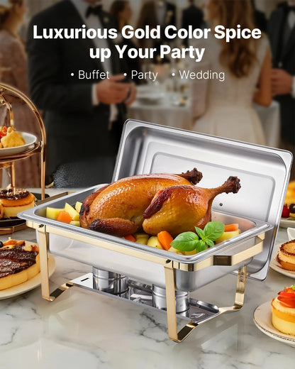SucceBuy 8 Qt 4 Pack Chafing Dish Buffet Set Stainless Steel Chafer with 2 Full Size and 4 Half Size Pans Catering Warmer Server - Merit Sell