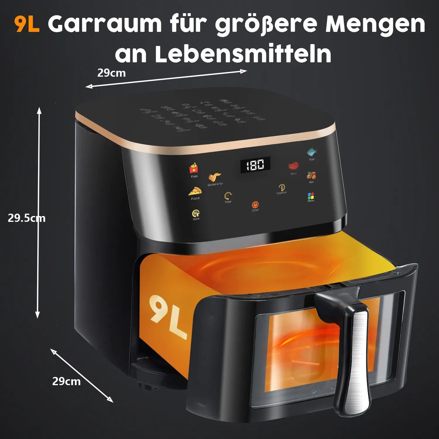 9L Digital Display Air Fryer Toaster Oven Combo with 6 Cooking Presets Oilless Cooker,Visible Window,Dishwasher Safe Basket