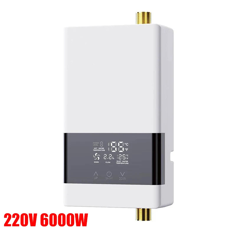 110V/220V Instant Water Heater Bathroom Kitchen Wall Mounted Electric Water Heater with Remote Control LCD Temperature Display