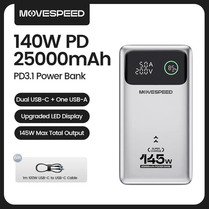MOVESPEED M25 Pro 140W Power Bank 25000mAh PD3.1 USB-C Fast Charging Powerbank Portable External Battery for MacBook Dell Laptop
