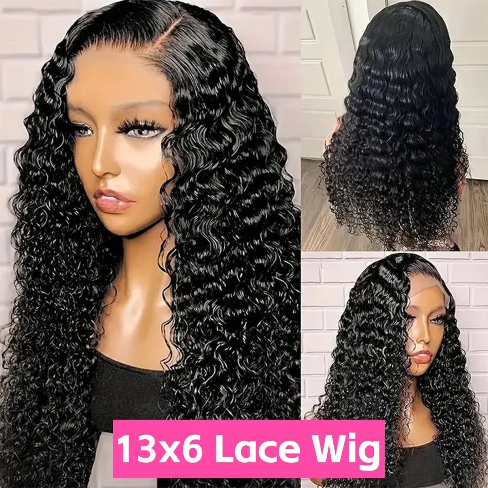 Deep Wave Wigs Human Hair 13x6 Deep Wave Lace Front Wigs Glueless Brazilian Pre Plucked with Baby Hair Natural Color for Black